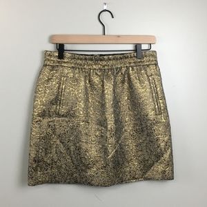 Loft Gold Brocade Mini Skirt Size Medium